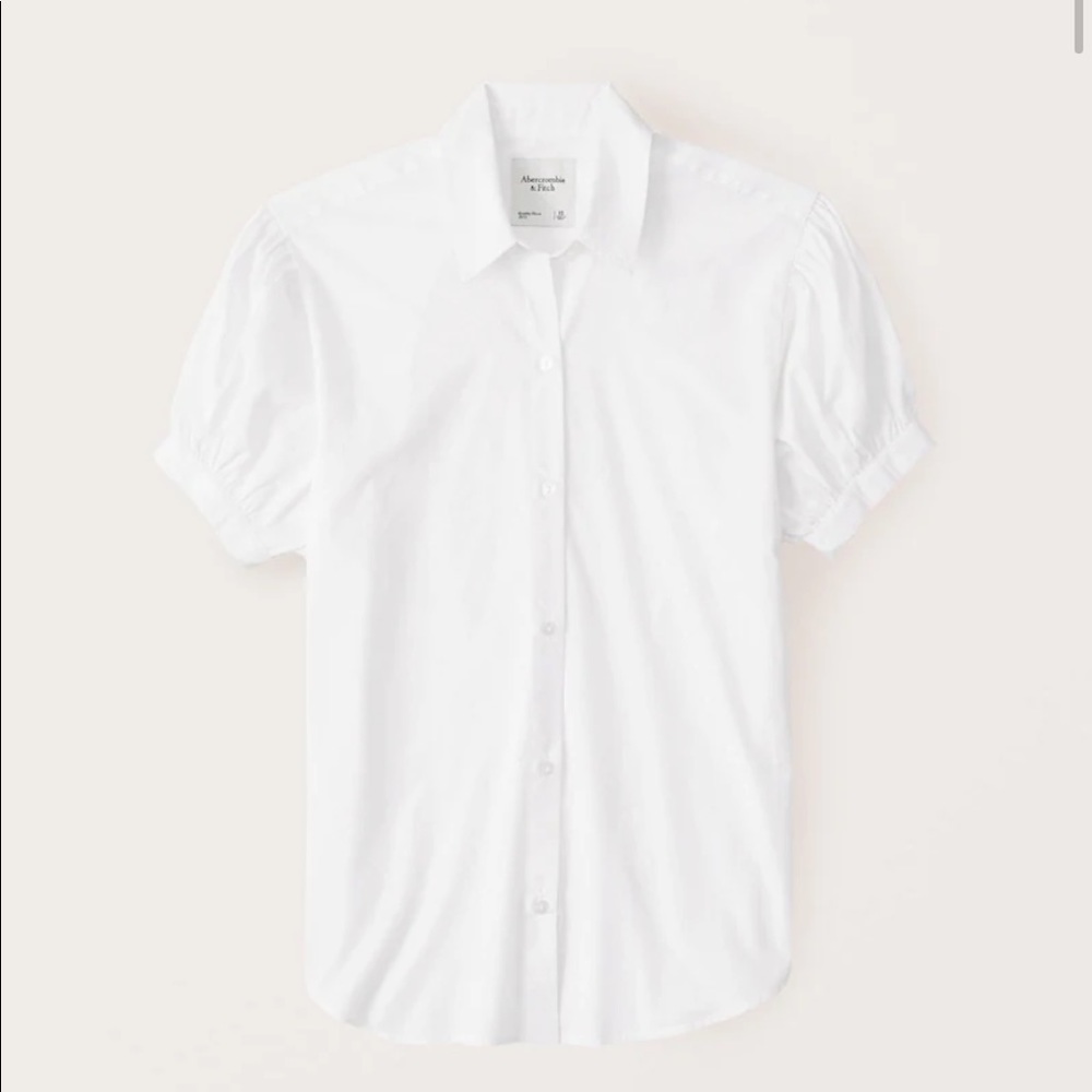 Abercrombie & Fitch White Short-Sleeve Poplin Button-Up Blouse